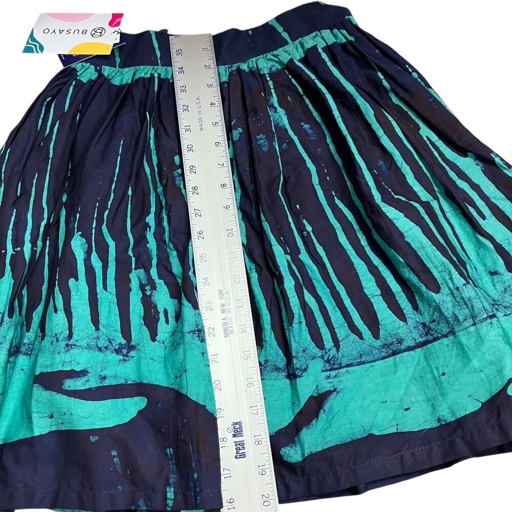 Busayo Abstract Print Skirt XS Blue Knee Length Pleated Boho Artisan - Picture 3 of 9